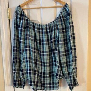 Lane Bryant Women's NWT Long Sleeve Plaid Metallic Peasant Boho Top Blouse Sz 16